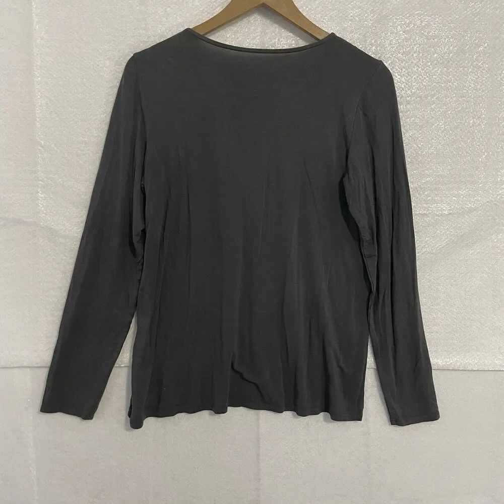 American Eagle Top Women’s M Gray AEO Soft & Sexy Long Sleeve Lace Up Neck NEW - Picture 2 of 9